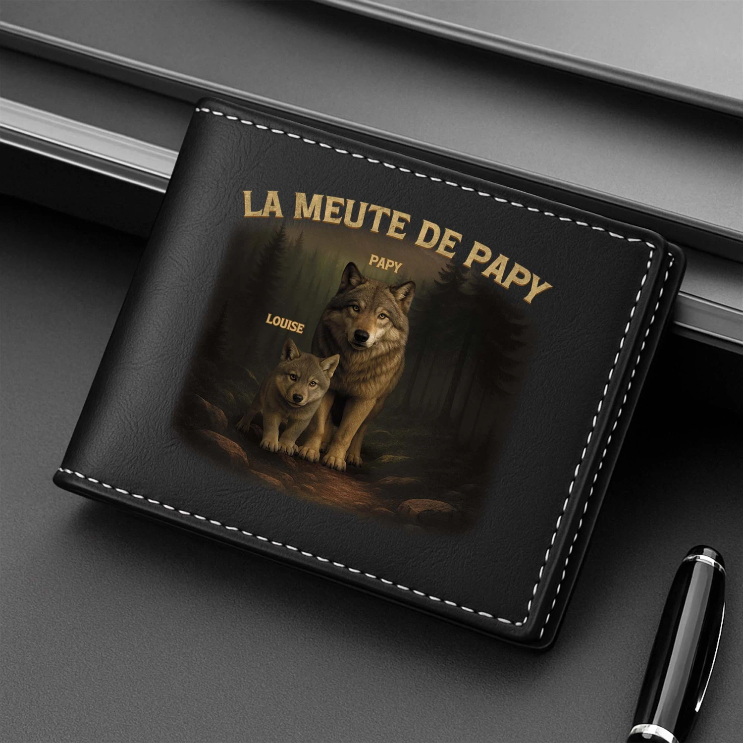 Portefeuille En Cuir Personnalisé Pour Papa - La Meute De Papa 4 Portefeuille En Cuir Personnalisé Pour Papa - La Meute De Papa – Image 2