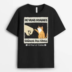Tee Shirt Personnalisé Chat - Les Vrais Hommes Câlinent Des Chats - Poings