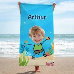 Serviette De Plage Personnalisée Pour Enfant - Avec Visage -Cadeau Plus 4956BFR2 serviette de plage personnalisee pour enfant avec visage 4956b6mak