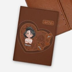 Porte Passeport Personnalisé - Portrait Maman Avec Cœur - Design Cartoon