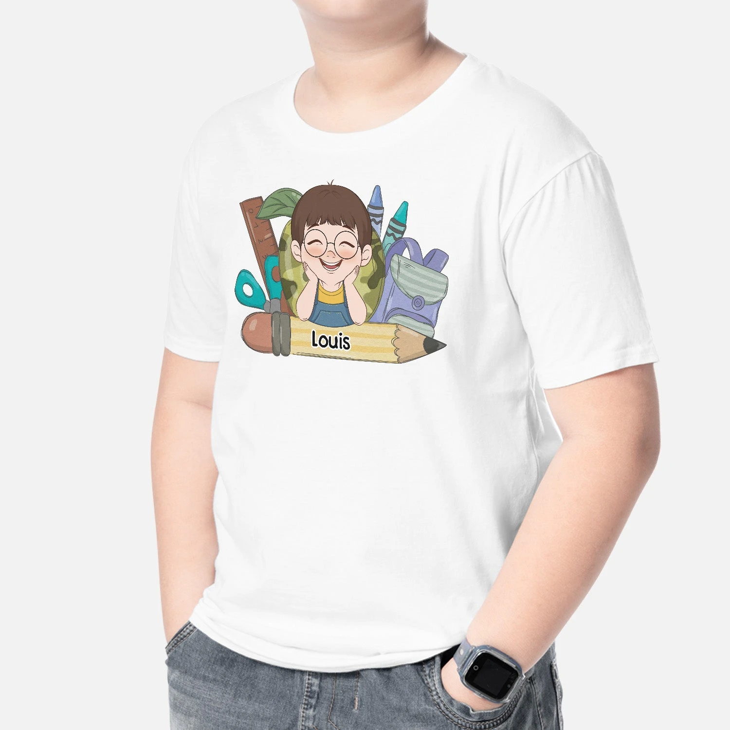 T-shirt Personnalisé Enfant - Fournitures Scolaires Et Prénom 4 T-shirt Personnalisé Enfant - Fournitures Scolaires Et Prénom – Image 2