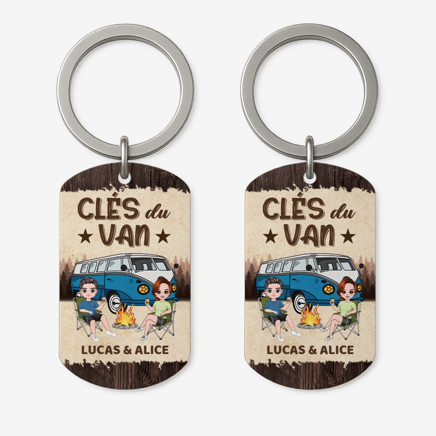 Porte Clé Aluminium Personnalisé Couple - Clés Du Van - Version Bois 3 Porte Clé Aluminium Personnalisé Couple - Clés Du Van - Version Bois