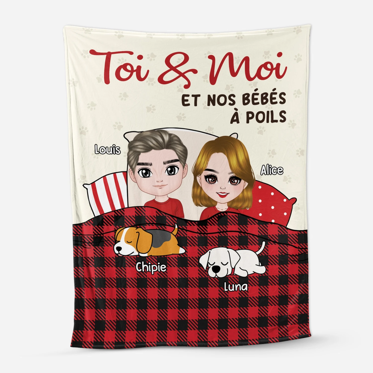Plaid Personnalisé Couple – Toi, Moi & Nos Bébés à Poils 3 Plaid Personnalisé Couple – Toi, Moi & Nos Bébés à Poils