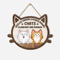 Plaque En Bois Personnalisée Avec Chat À Suspendre - Fermer La Porte Svp