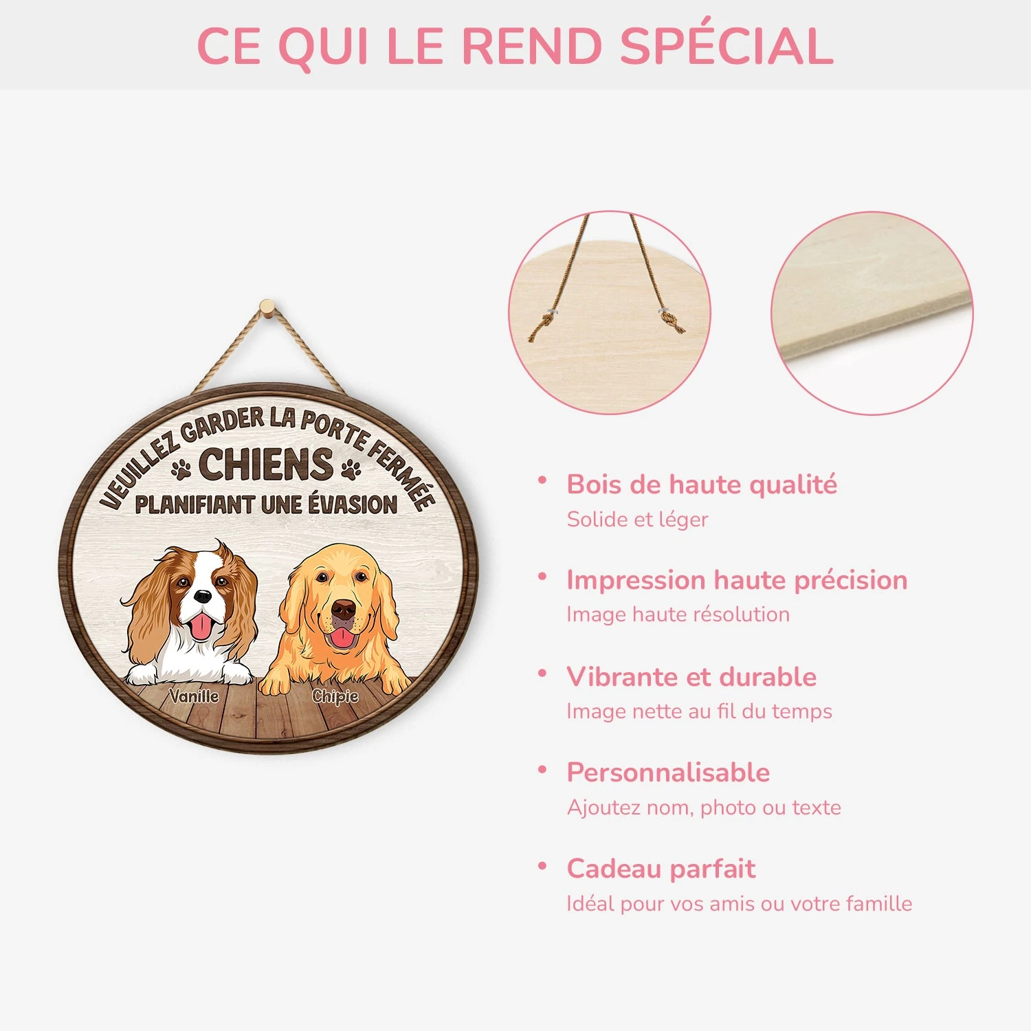 Plaque En Bois Personnalisée Avec Chien À Suspendre - Fermer La Porte Svp 6 Plaque En Bois Personnalisée Avec Chien À Suspendre - Fermer La Porte Svp – Image 4