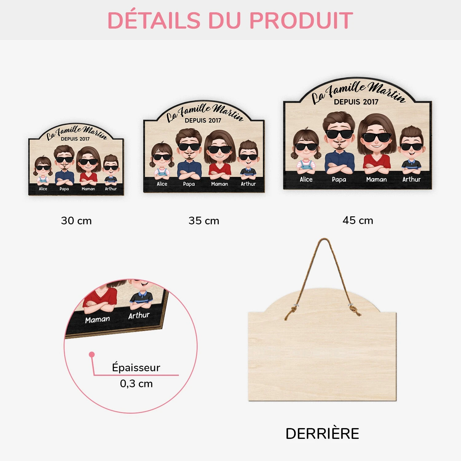 Plaque En Bois Personnalisée À Suspendre - Famille Depuis 5 Plaque En Bois Personnalisée À Suspendre - Famille Depuis – Image 3