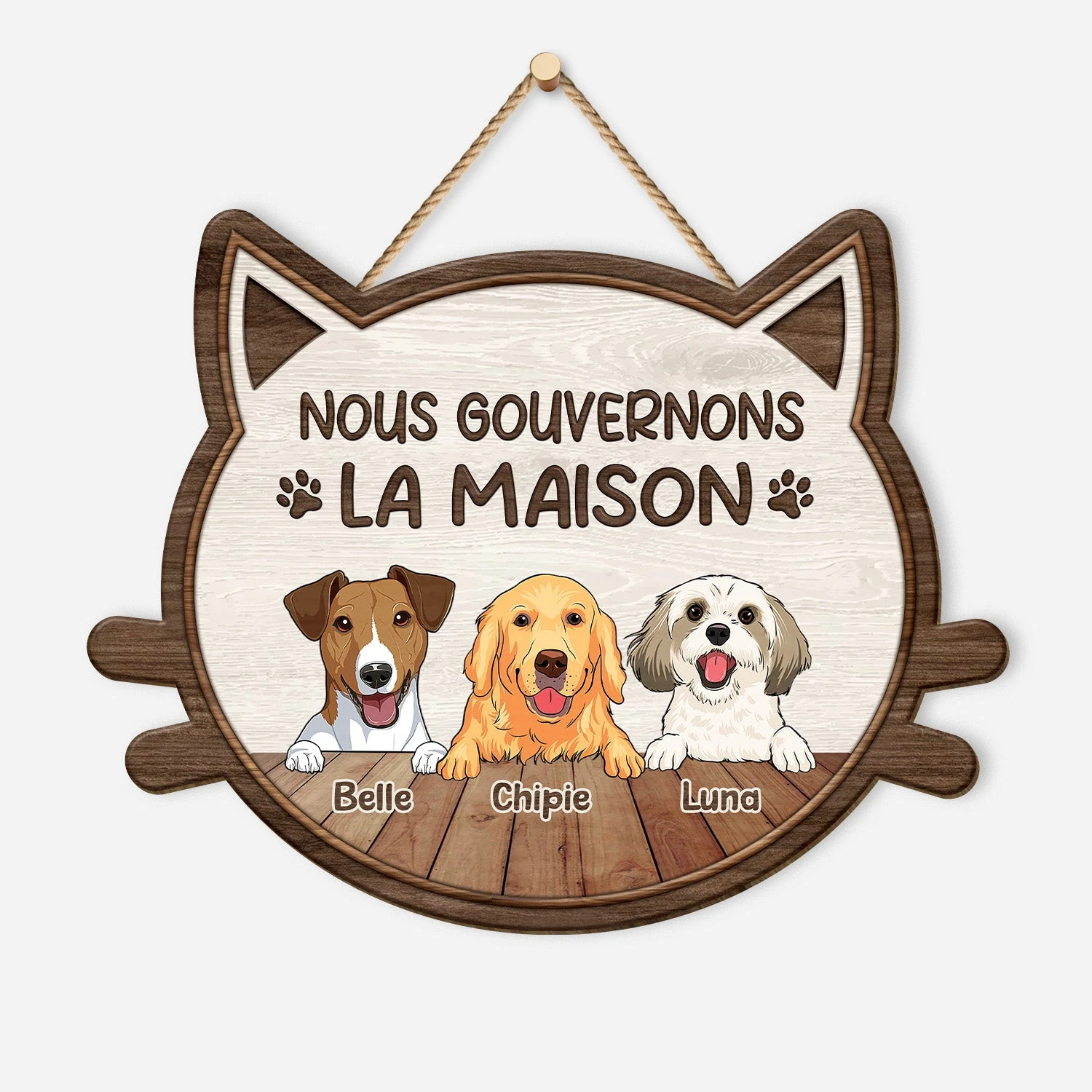 Plaque En Bois Personnalisée Avec Chien À Suspendre - Nous Gouvernons La Maison 3 Plaque En Bois Personnalisée Avec Chien À Suspendre - Nous Gouvernons La Maison