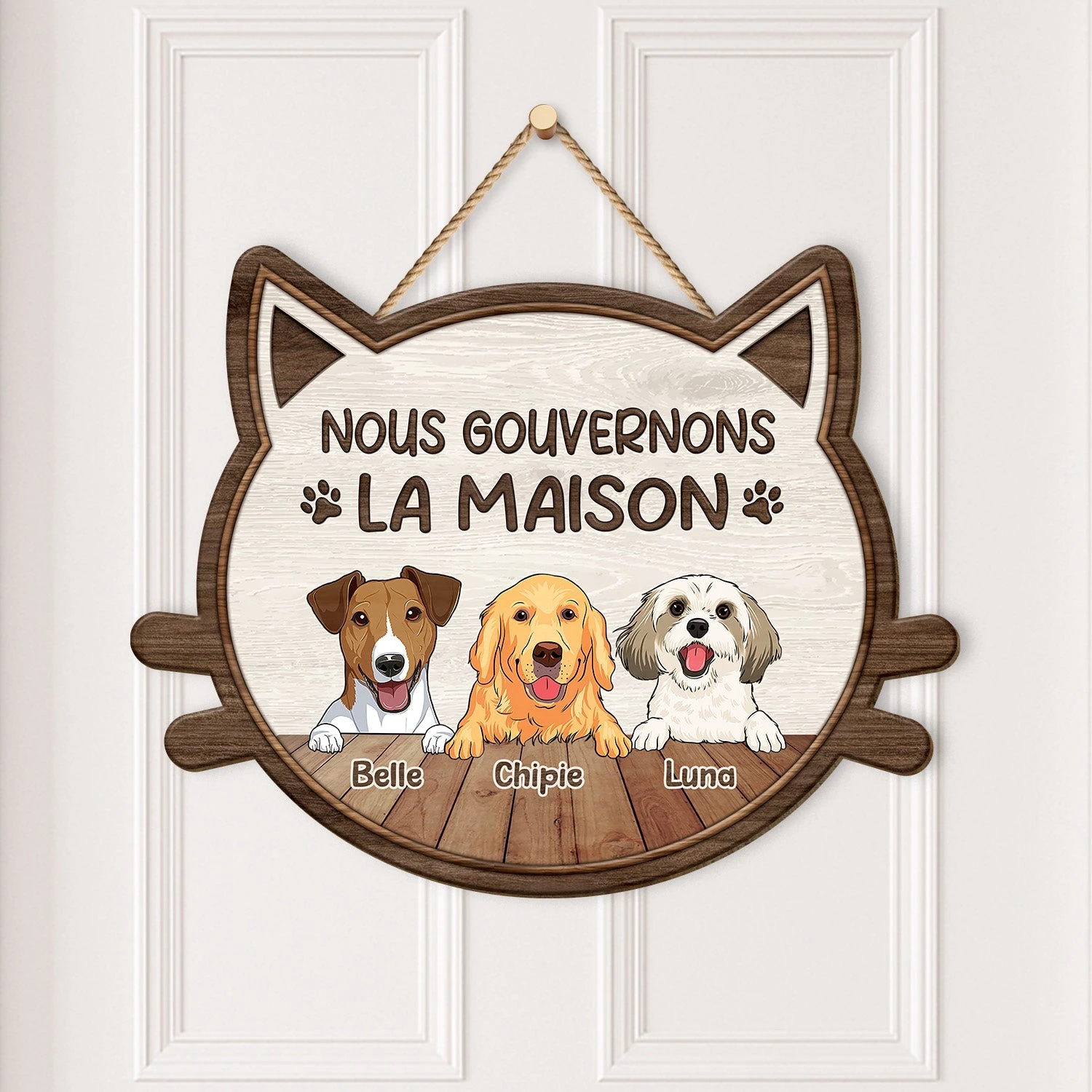 Plaque En Bois Personnalisée Avec Chien À Suspendre - Nous Gouvernons La Maison 4 Plaque En Bois Personnalisée Avec Chien À Suspendre - Nous Gouvernons La Maison – Image 2