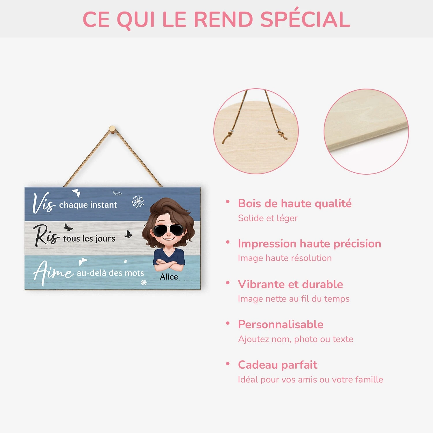 Plaque En Bois Personnalisée Pour Femme À Suspendre - Vis, Ris, Aime 6 Plaque En Bois Personnalisée Pour Femme À Suspendre - Vis, Ris, Aime – Image 4
