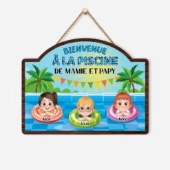 Plaque En Bois Personnalisée À Suspendre - Bienvenue À La Piscine