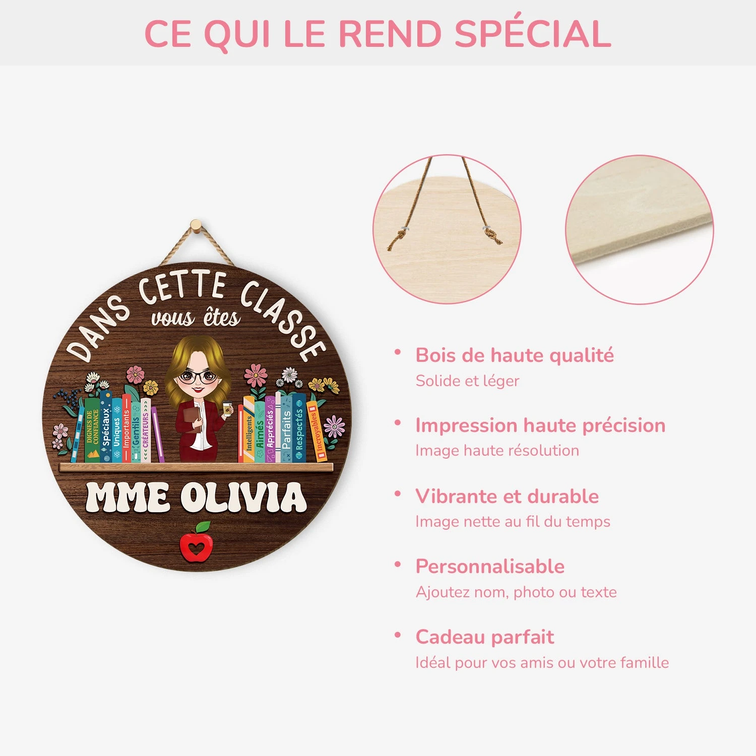 Plaque En Bois Personnalisée À Suspendre - Dans Cette Classe 6 Plaque En Bois Personnalisée À Suspendre - Dans Cette Classe – Image 4