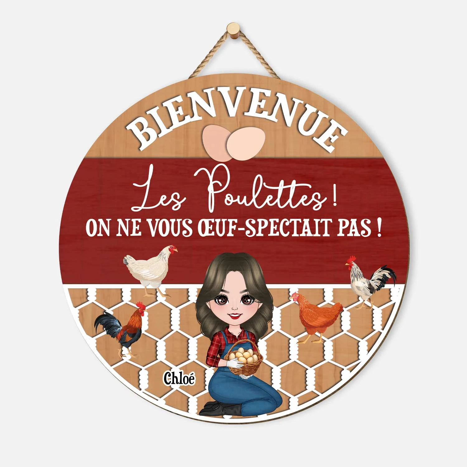 Plaque En Bois Personnalisée À Suspendre - Bienvenue Les Poulettes 3 Plaque En Bois Personnalisée À Suspendre - Bienvenue Les Poulettes