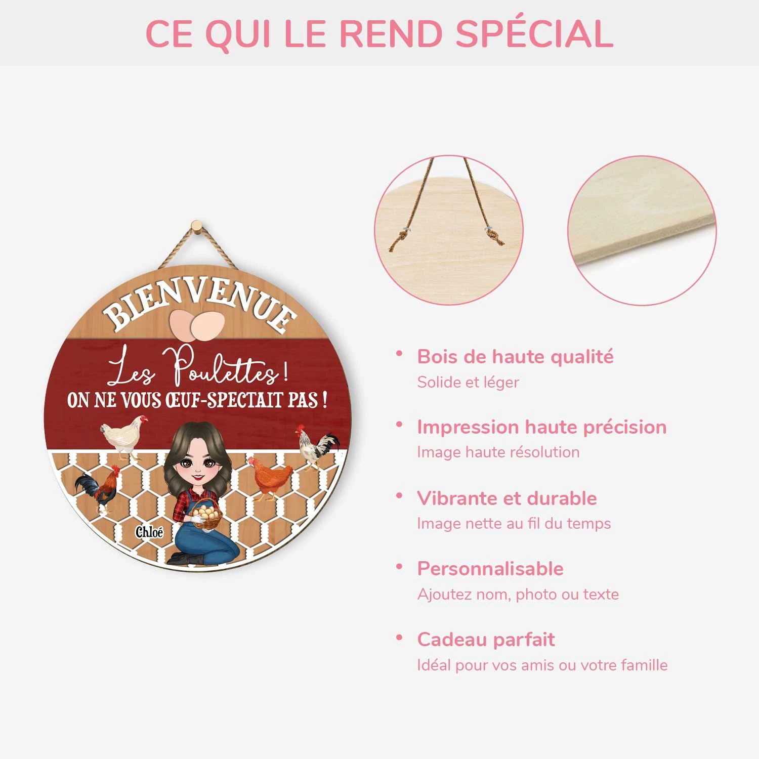 Plaque En Bois Personnalisée À Suspendre - Bienvenue Les Poulettes 6 Plaque En Bois Personnalisée À Suspendre - Bienvenue Les Poulettes – Image 4
