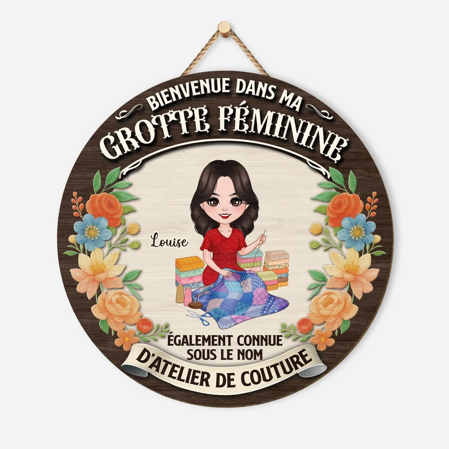 Plaque En Bois Personnalisée À Suspendre - Mon Atelier De Couture 3 Plaque En Bois Personnalisée À Suspendre - Mon Atelier De Couture