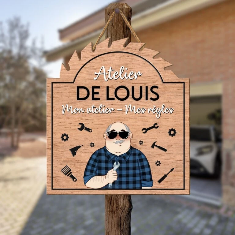 Cadeau Plus -Cadeau Plus 5129QFR2 plaque en bois personnalisee a suspendre atelier de papa 5129qtmtb 768x768 1