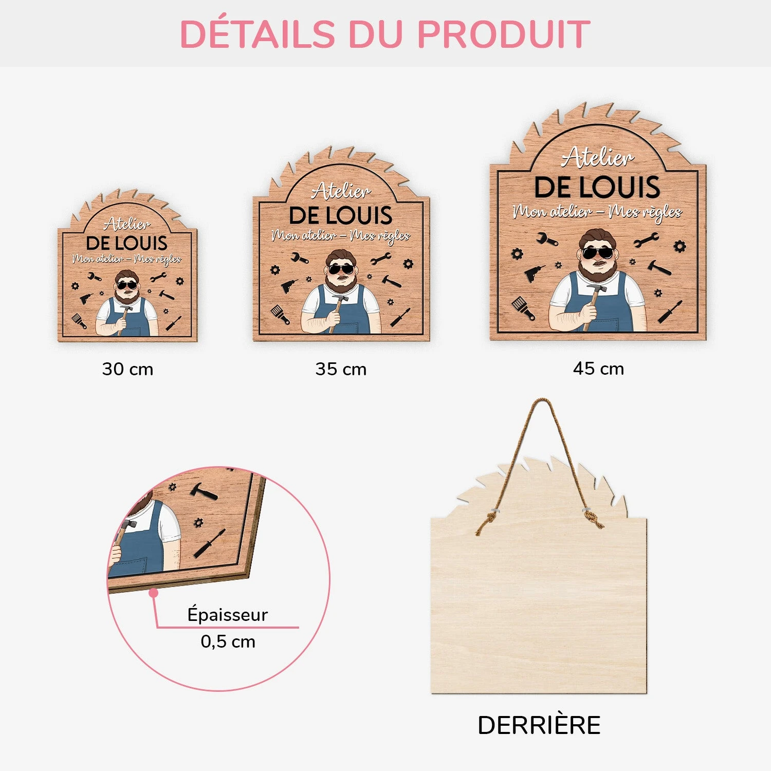 Plaque En Bois Personnalisée À Suspendre - Atelier De Papa 5 Plaque En Bois Personnalisée À Suspendre - Atelier De Papa – Image 3