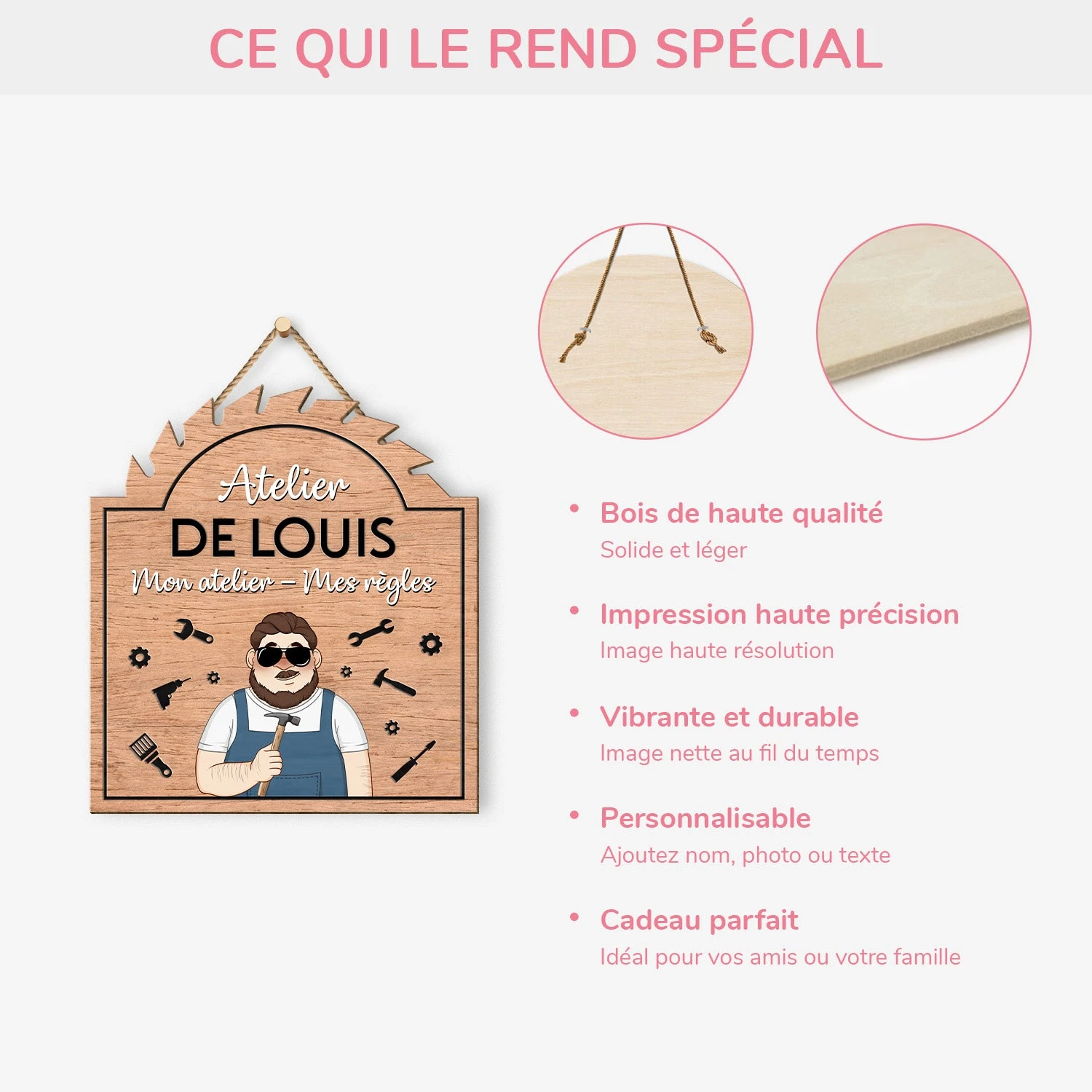 Plaque En Bois Personnalisée À Suspendre - Atelier De Papa 6 Plaque En Bois Personnalisée À Suspendre - Atelier De Papa – Image 4