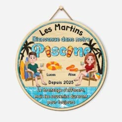Plaque En Bois Personnalisée À Suspendre - Bienvenue Dans Notre Piscine