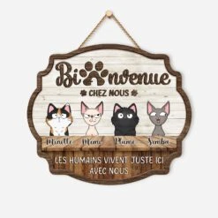Plaque En Bois Personnalisée Avec Chat Rigolo À Suspendre - Bienvenue Chez Nous
