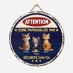 Plaque En Bois Personnalisée À Suspendre - Zone Patrouillée Avec Chat