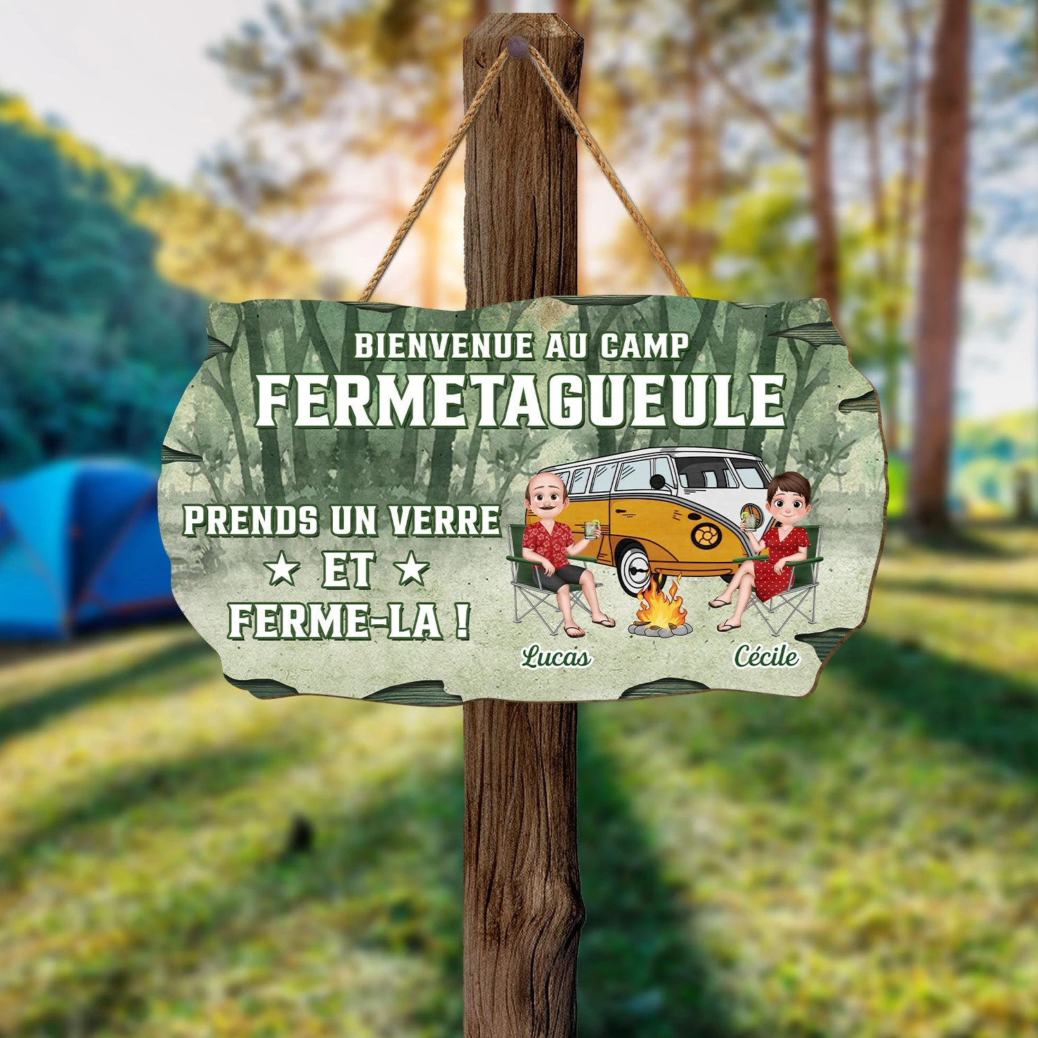 Plaque En Bois Personnalisée Pour Couple - Bienvenue Au Camp 4 Plaque En Bois Personnalisée Pour Couple - Bienvenue Au Camp – Image 2