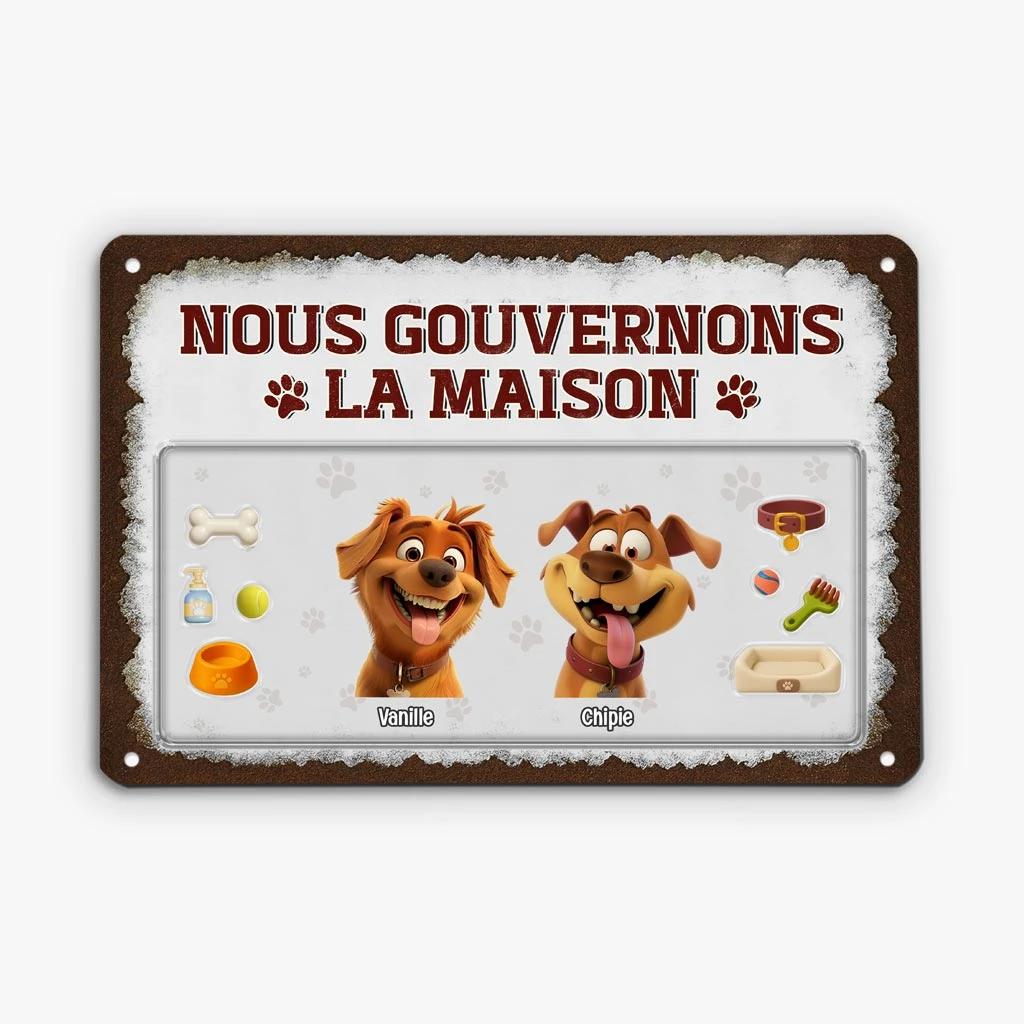 Plaque En Métal Personnalisée Avec Chien - Nous Gouvernons La Maison - Design Cartoon 4 Plaque En Métal Personnalisée Avec Chien - Nous Gouvernons La Maison - Design Cartoon – Image 2