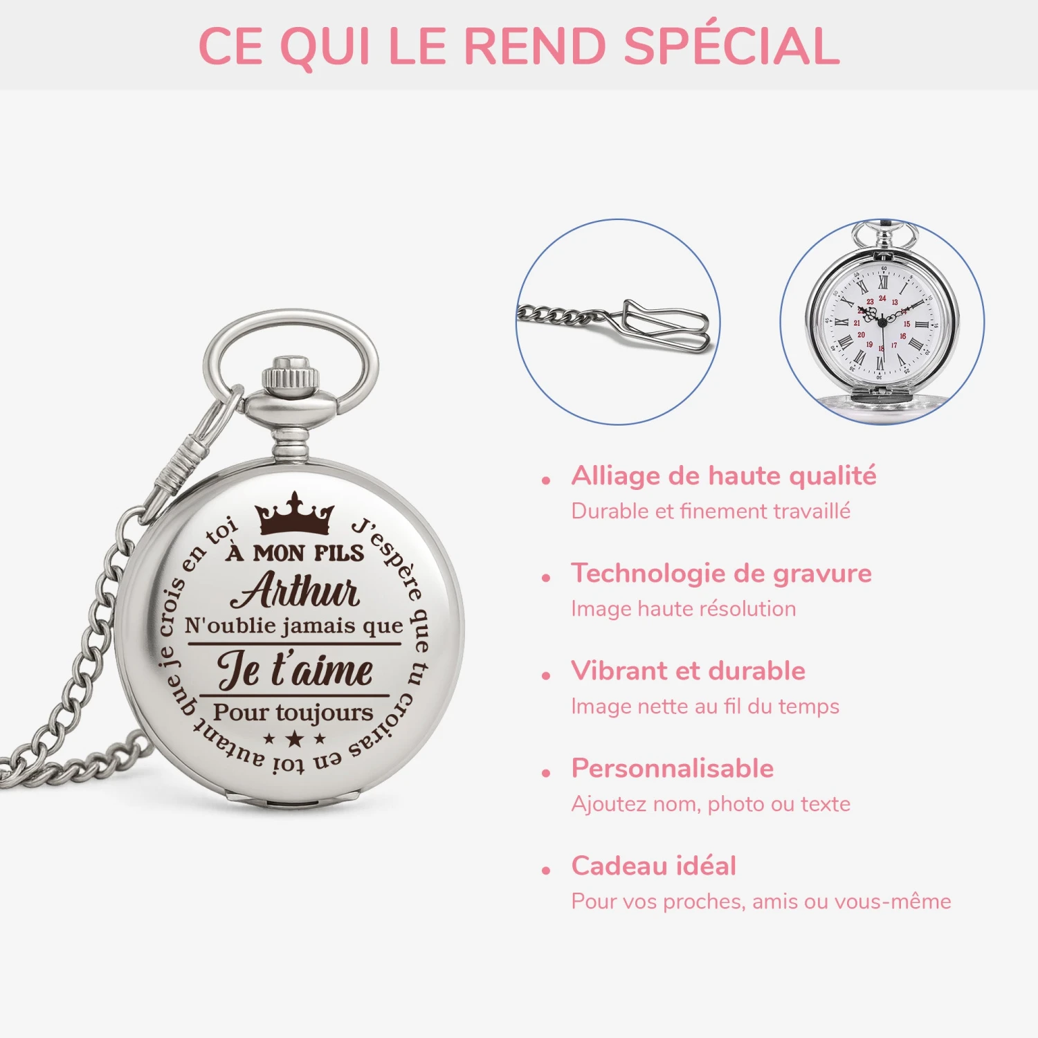 Montre De Poche Personnalisable - À Mon Fils 6 Montre De Poche Personnalisable - À Mon Fils – Image 4