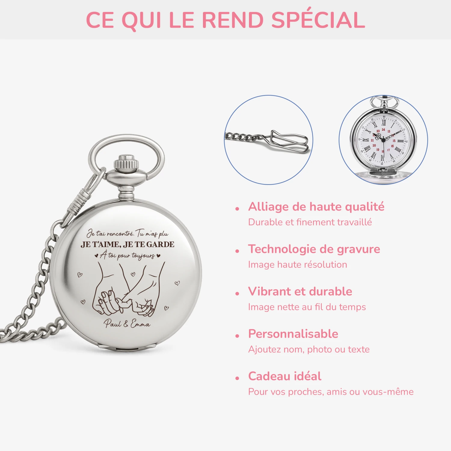 Montre De Poche Personnalisable Pour Couple - À Toi Pour Toujours 5 Montre De Poche Personnalisable Pour Couple - À Toi Pour Toujours – Image 4