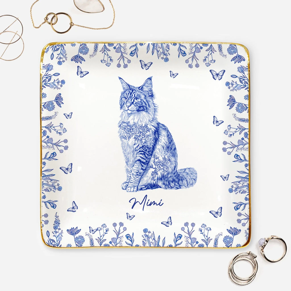 Coupelle À Bijoux Personnalisée Pour Amoureux Des Chats - Style Blue-Toile 3 Coupelle À Bijoux Personnalisée Pour Amoureux Des Chats - Style Blue-Toile