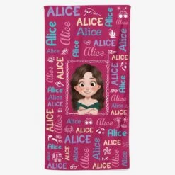 Serviette De Plage Personnalisé Pour Femme - Design Cartoon Avec Nom
