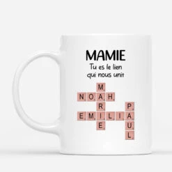 Mug Mamie Personnalisé - Le Lien Qui Nous Unit - Cadeau Mots Croisés