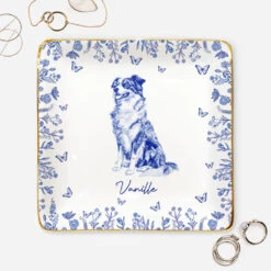 Coupelle À Bijoux Personnalisée Pour Amoureux Des Chiens - Style Blue-Toile