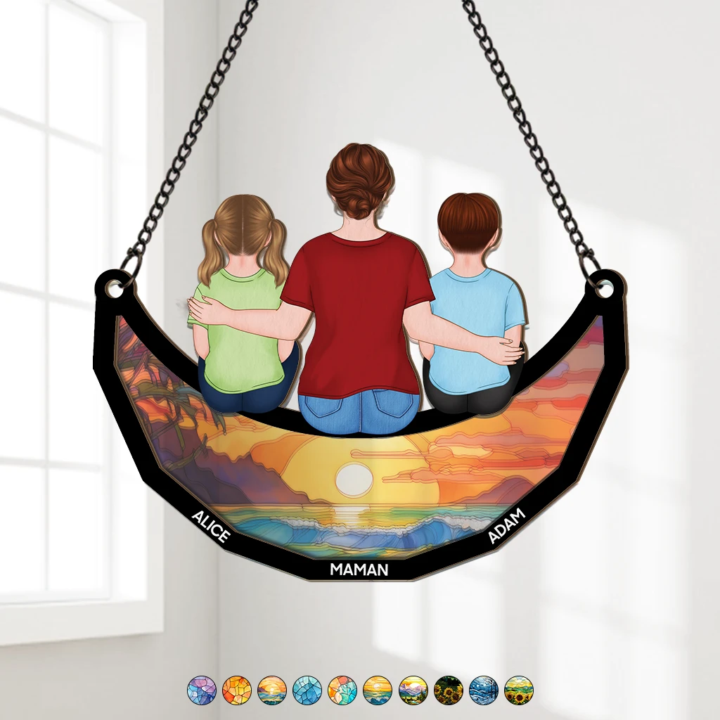 Attrape-soleil Vitrail Personnalisé - Maman Et Ses Enfants Tournant Les Dos 3 Attrape-soleil Vitrail Personnalisé - Maman Et Ses Enfants Tournant Les Dos