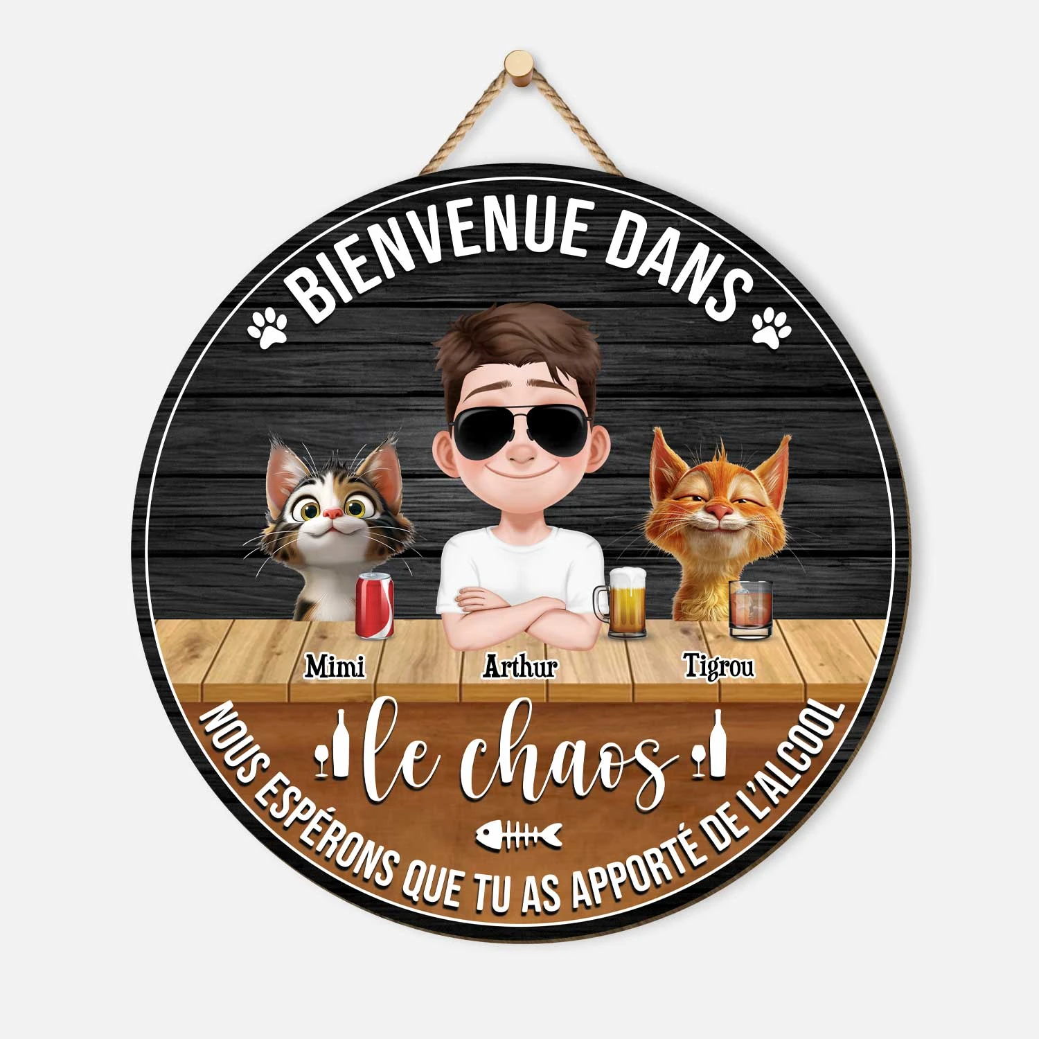 Plaque En Bois Personnalisée Avec Chat À Suspendre - Bienvenue Dans Le Chaos 3 Plaque En Bois Personnalisée Avec Chat À Suspendre - Bienvenue Dans Le Chaos