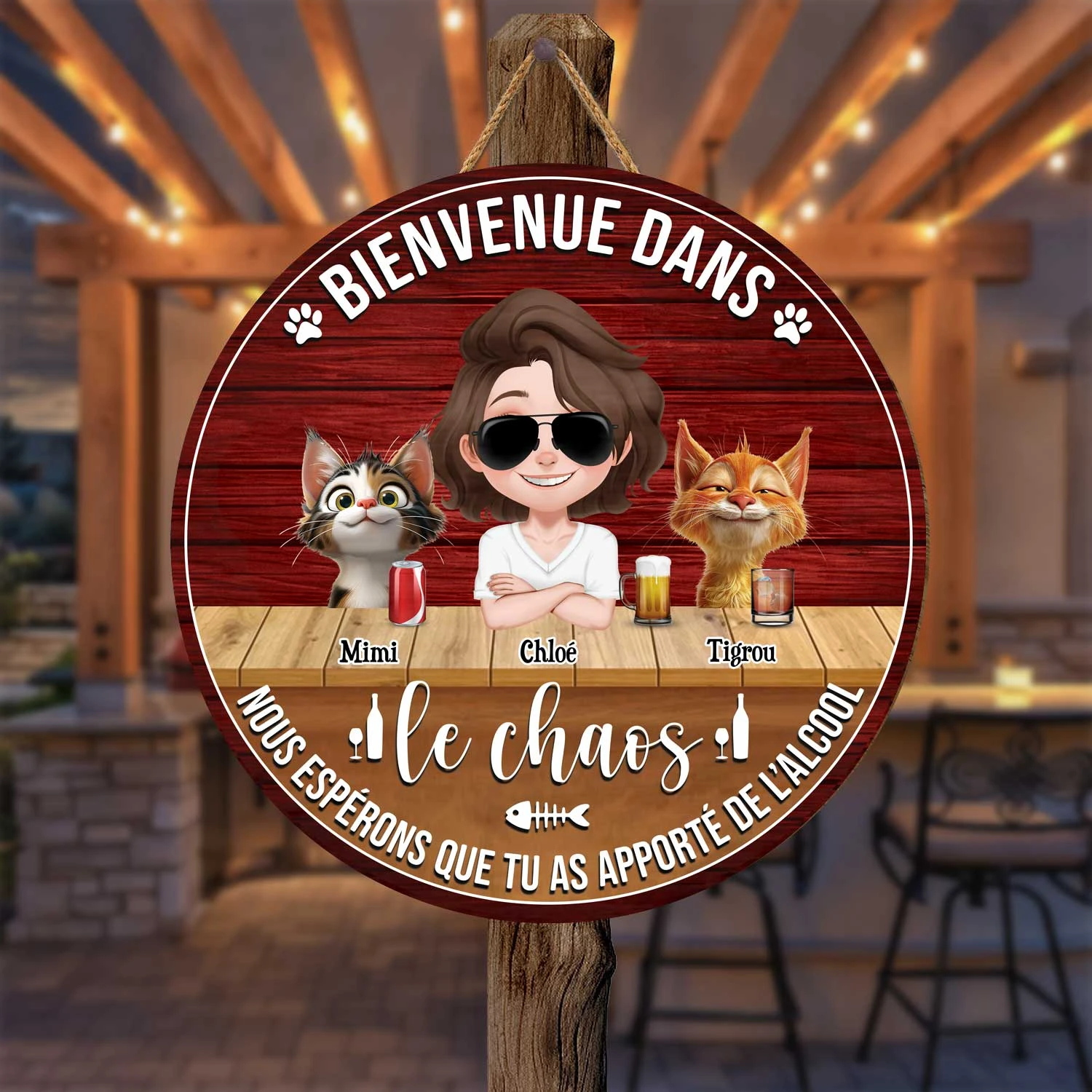 Plaque En Bois Personnalisée Avec Chat À Suspendre - Bienvenue Dans Le Chaos 4 Plaque En Bois Personnalisée Avec Chat À Suspendre - Bienvenue Dans Le Chaos – Image 2