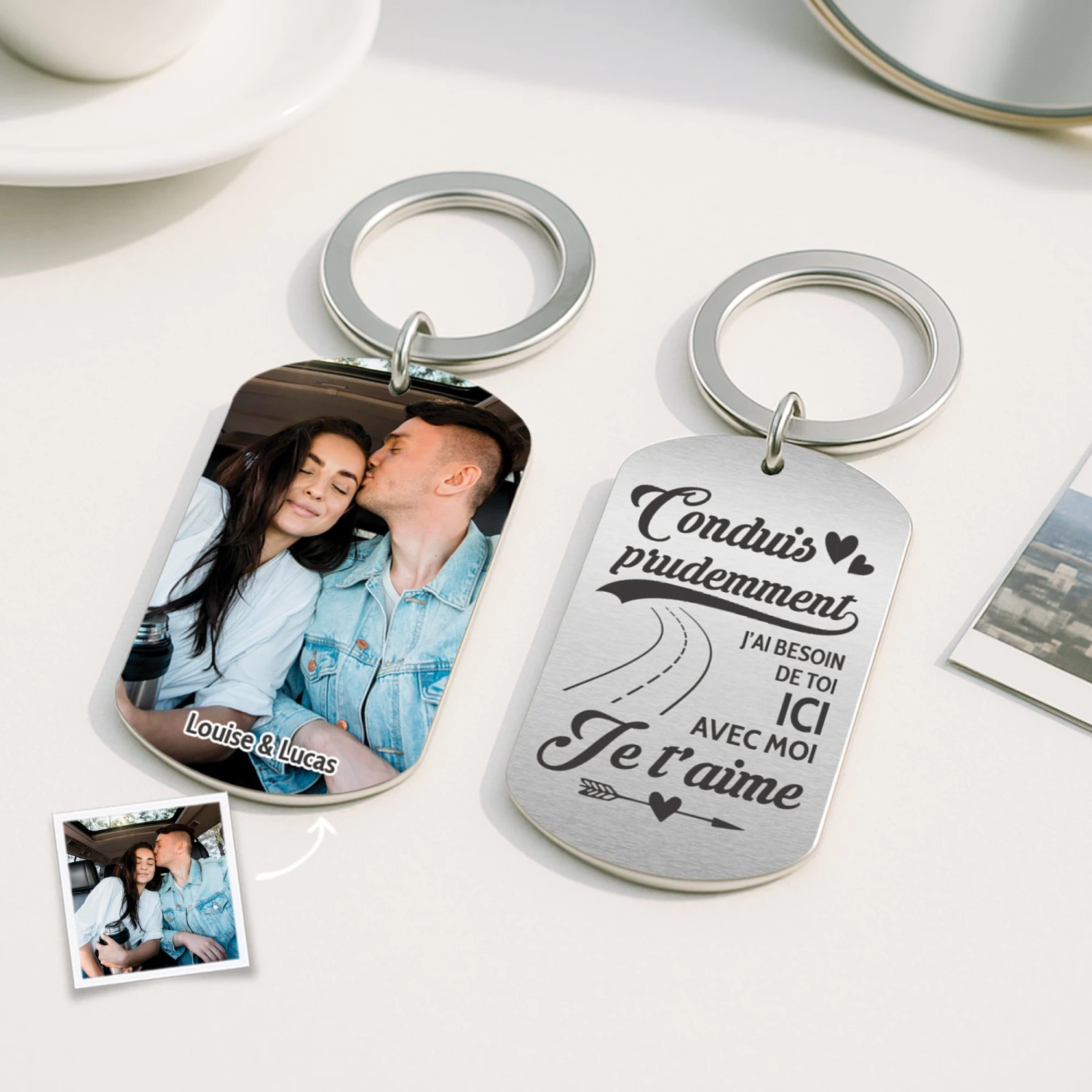 Porte Clé Aluminium Personnalisé Pour Couple - Conduis Prudemment 4 Porte Clé Aluminium Personnalisé Pour Couple - Conduis Prudemment – Image 2