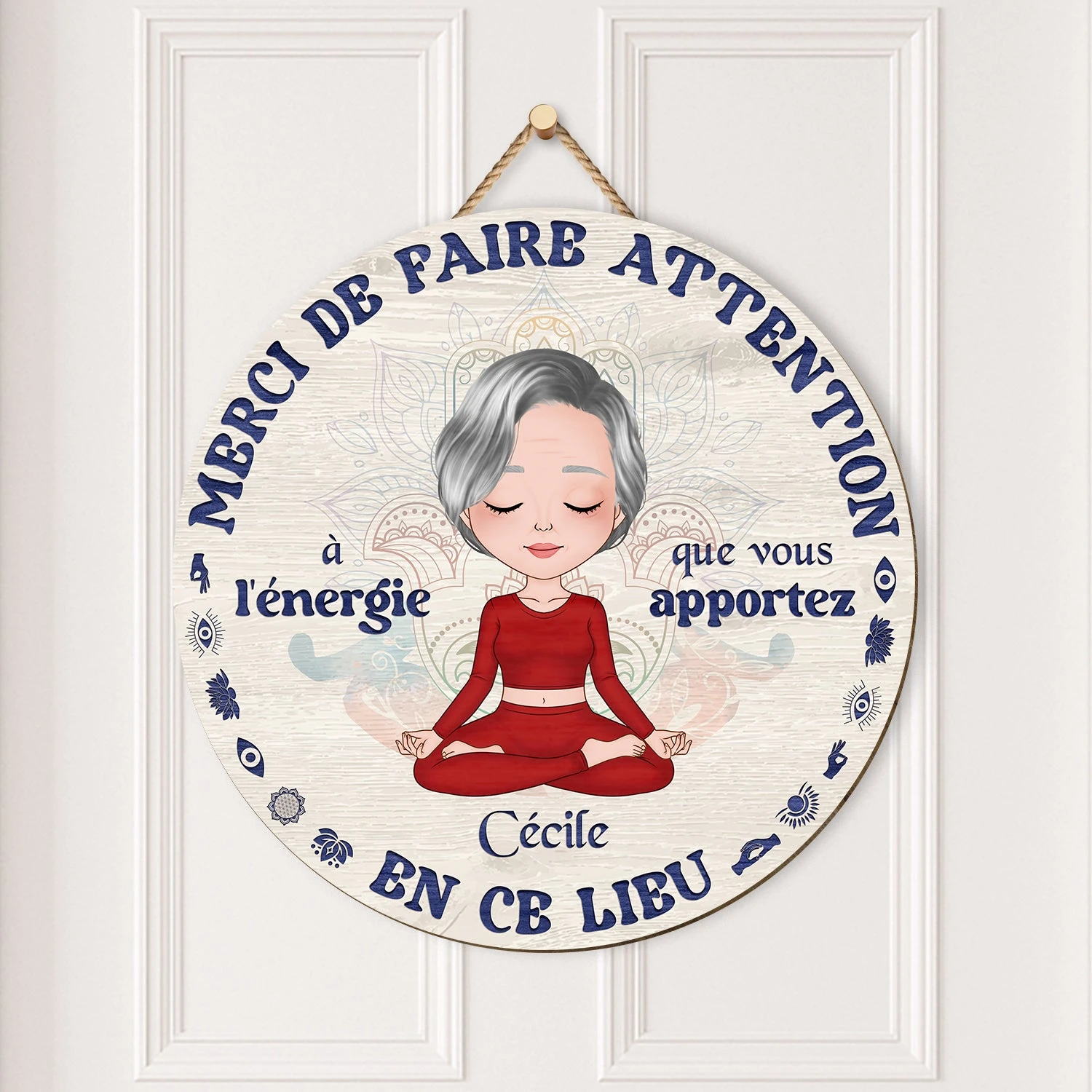Plaque En Bois Personnalisée - Merci De Faire Attention - Cadeau Fan De Yoga 4 Plaque En Bois Personnalisée - Merci De Faire Attention - Cadeau Fan De Yoga – Image 2
