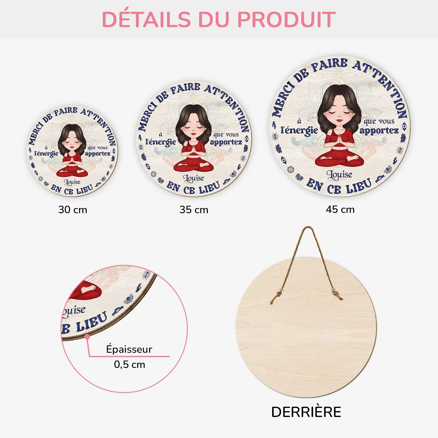 Plaque En Bois Personnalisée - Merci De Faire Attention - Cadeau Fan De Yoga 5 Plaque En Bois Personnalisée - Merci De Faire Attention - Cadeau Fan De Yoga – Image 3