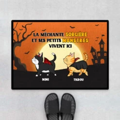Paillasson Personnalisé Chat - Sorcière Et Chat Halloween