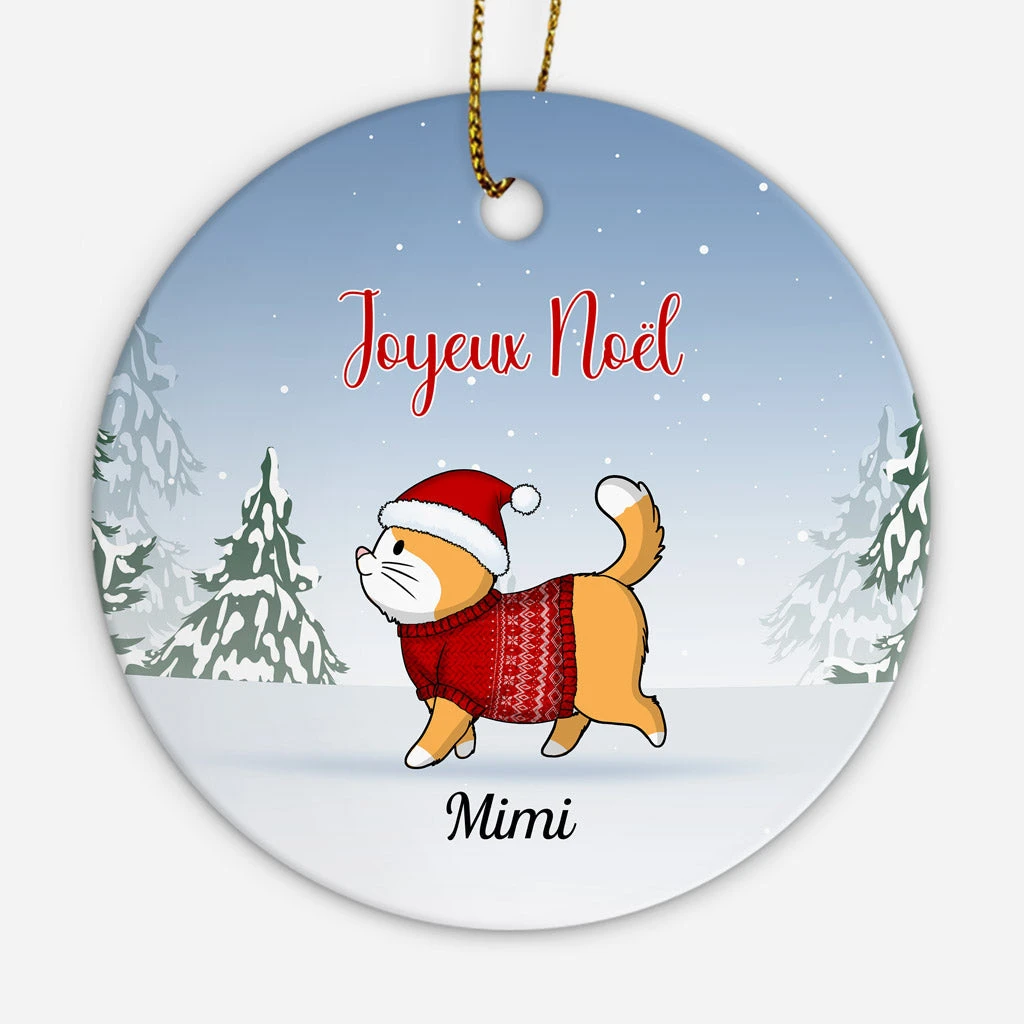 Ornement Joyeux Noël Avec Chat Mignon Personnalisé 3 Ornement Joyeux Noël Avec Chat Mignon Personnalisé
