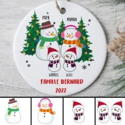 Ornement De Noël Famille Bonhomme De Neige Personnalisé