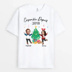 T Shirt Personnalisé Couple Noël Avec Visages