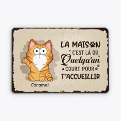 Plaque Métal Personnalisée – La Maison, Version Chat Accueillant