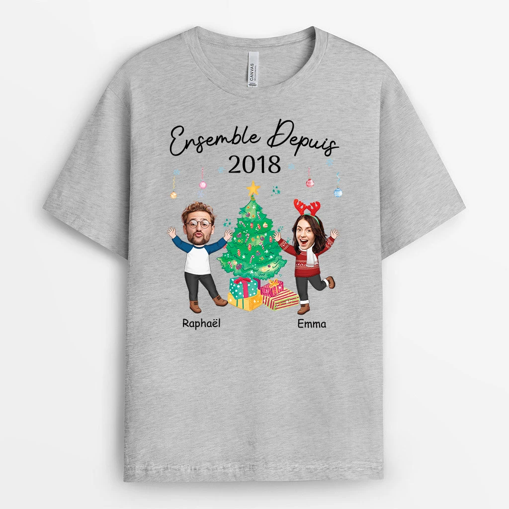 T Shirt Personnalisé Couple Noël Avec Visages 4 T Shirt Personnalisé Couple Noël Avec Visages – Image 2